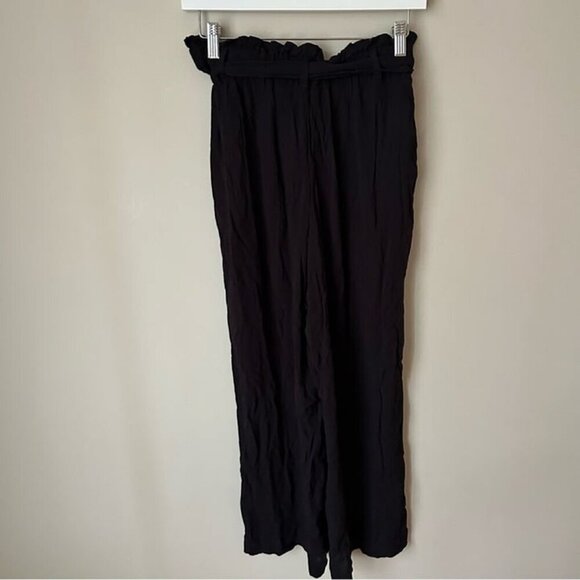 NWT Loft Beach Black Flowy Cropped Wide Leg Side Tie Pants Women’s Size XS - Picture 5 of 7